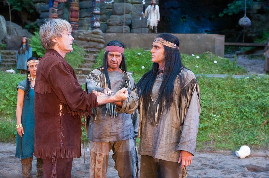 Landesbühnen Sachsen / Feslenbühne Rathen Winnetou I - Jürgen Haase, Olaf Hörbe, Michael Berndt-Canana © Landesbühnen Sachsen