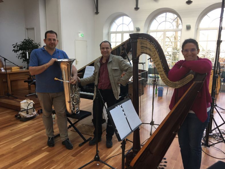 CD Kaleidoscope / hier vl Siegfried Jung, Tuba, Willi März - Komponist, Johanna Jung - Harfe © Willi März