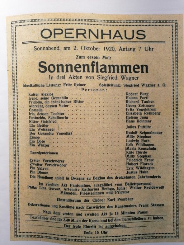 Sonnenflammen zur Uraufführung 1920 © Hasenstein
