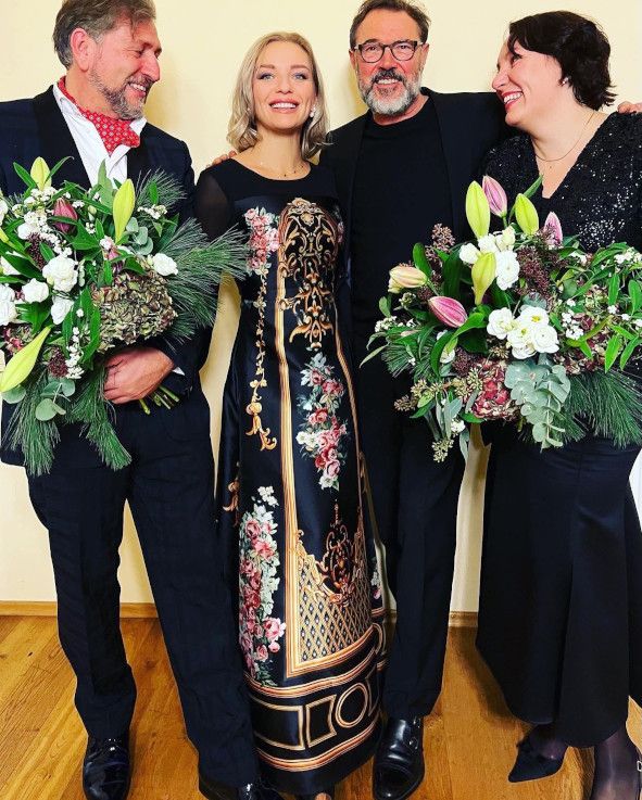 Schloss Laubach / Adventskonzert hier vl Andreas Schager, Lidia Baich, Sebastian Koch, Alexandra Goloubitskaia © Ingrid Freiberg