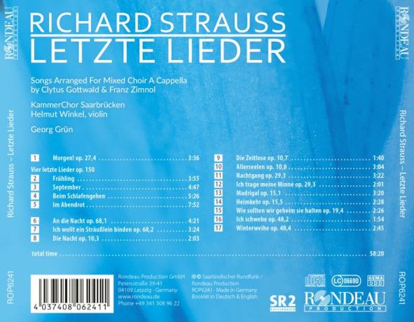 Inhalt - Richard Strauss - Letzte Lieder © Rondeau Production